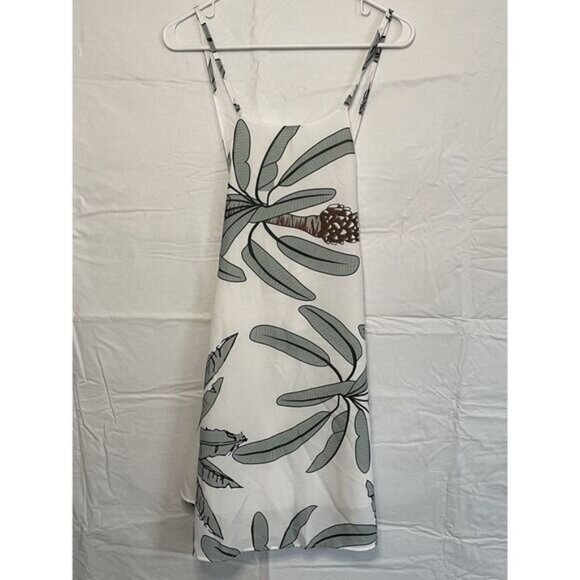 Women's Size M Cross Back Summer Dress Leafy Pinecone White Green‎ - Picture 1 of 7